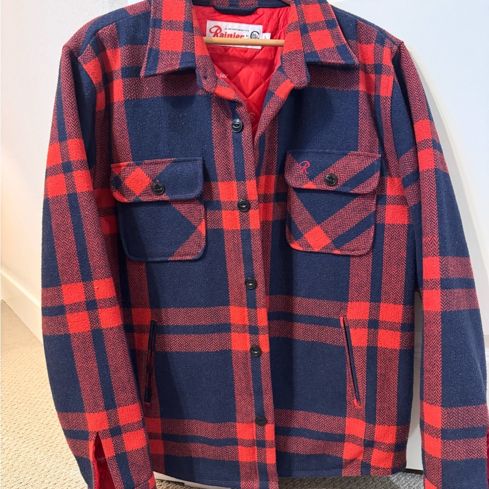 Rainier X Casual Industrees Red and Blue Plaid Lined Wool Blend Jacket